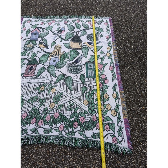Tapestry Blanket Throw Birds Birdhouse USA Manual Woodworkers & Weavers Fringes - Picture 4 of 4
